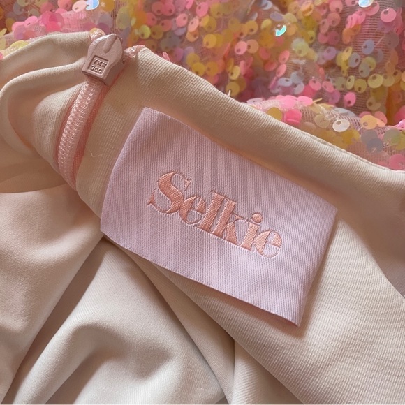 Selkie- Rainbow Sequin Princess Gown Size XS 3/4 Sleeve Sweetheart Maxi Dress - Picture 15 of 16